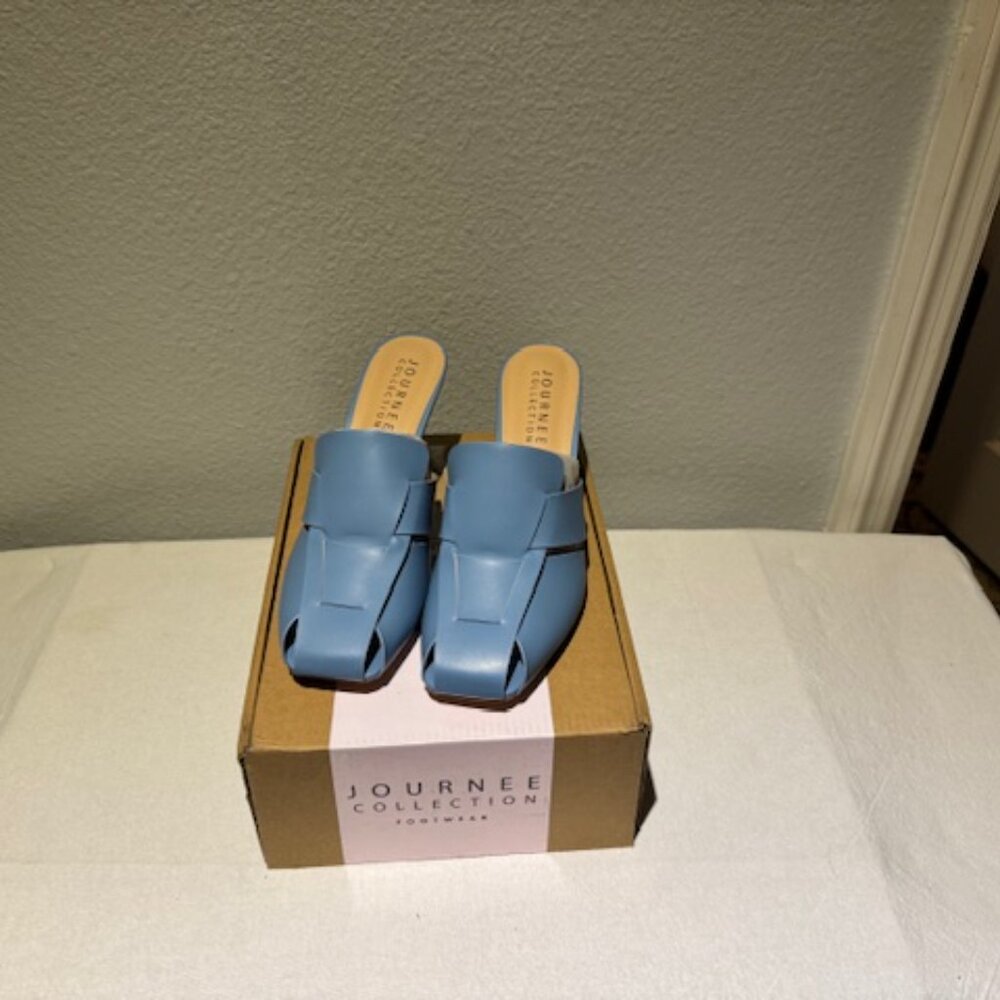 NEW Journee Collection Tristin Mules – Powder Blue, Size 9, Square Toe,